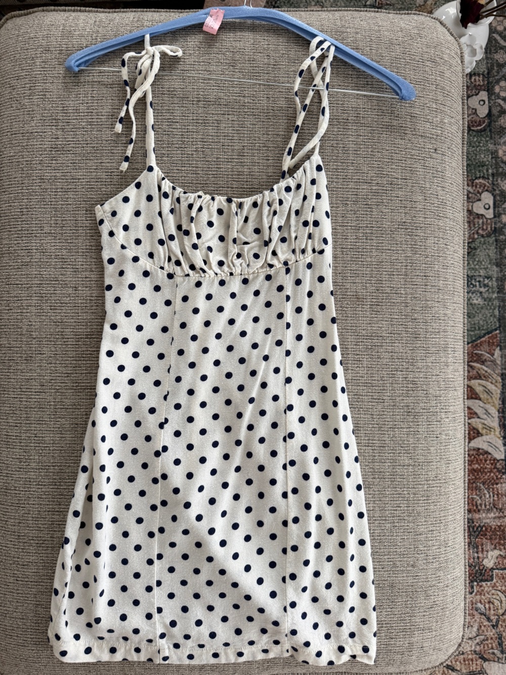 Monteau Los Angeles Ivory Navy Polka Dot Mini Dress Size S